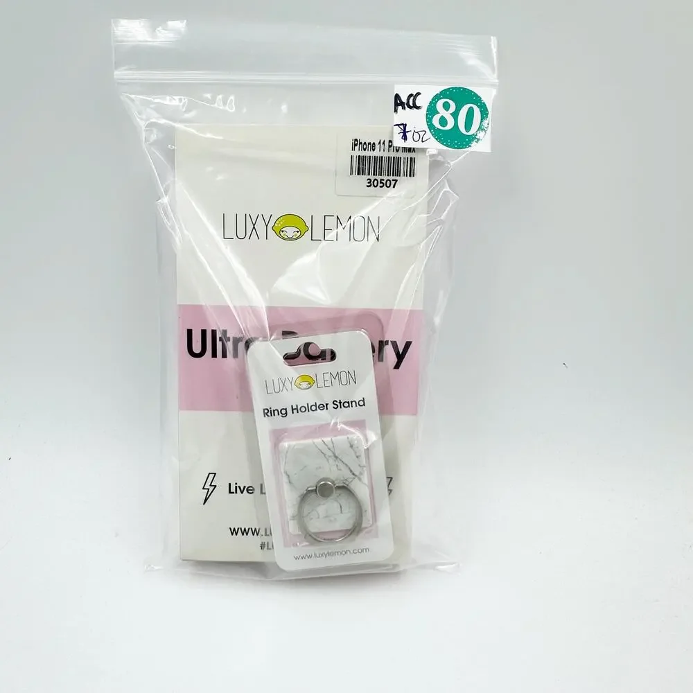 Luxy Lemon Ultra Battery Case & Ring Holder iPhone 11 Pro Max White Marble NEW